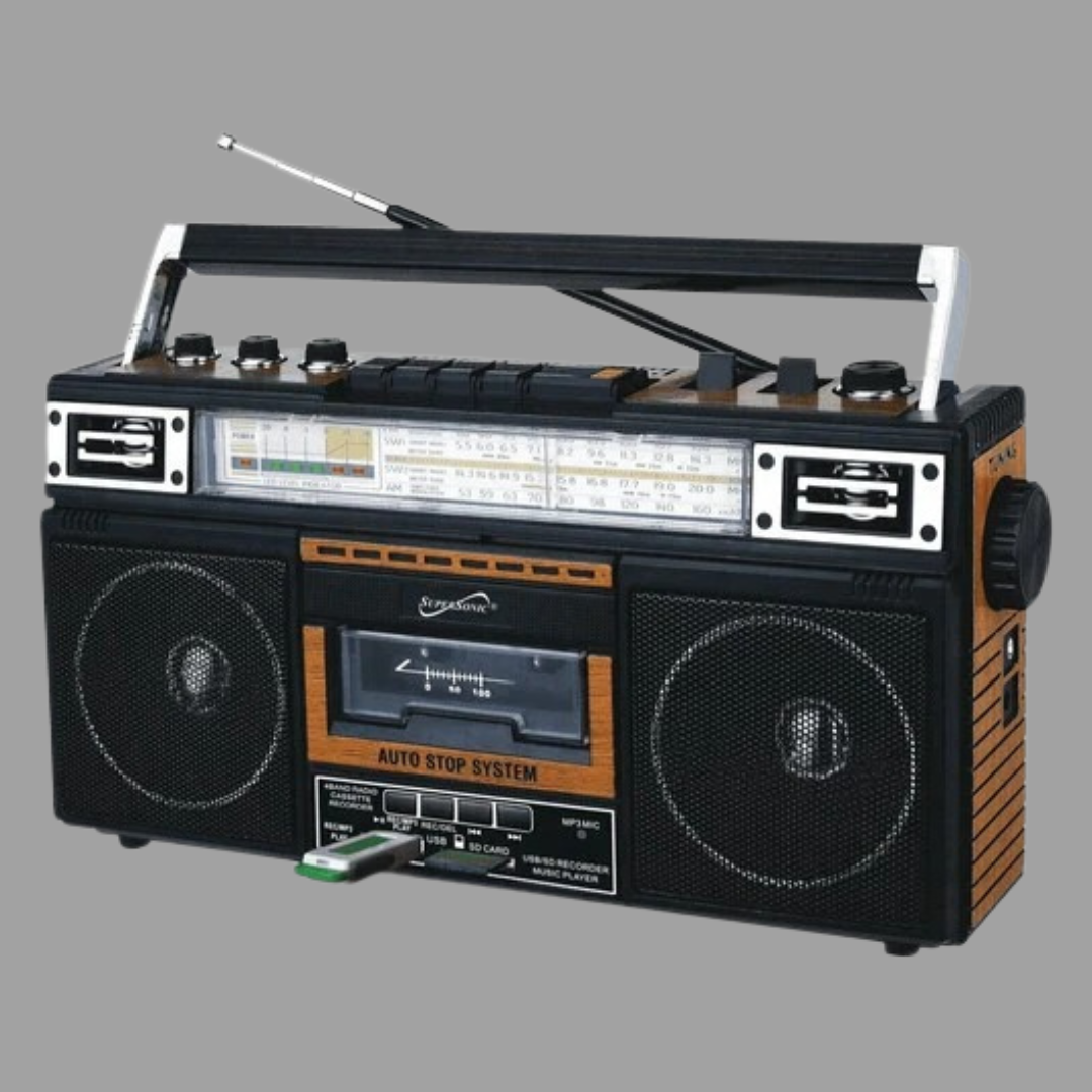 Supersonic - SC-3201TBTWOD Bluetooth Retro 4-Band Radio Cassette Player w/ USB