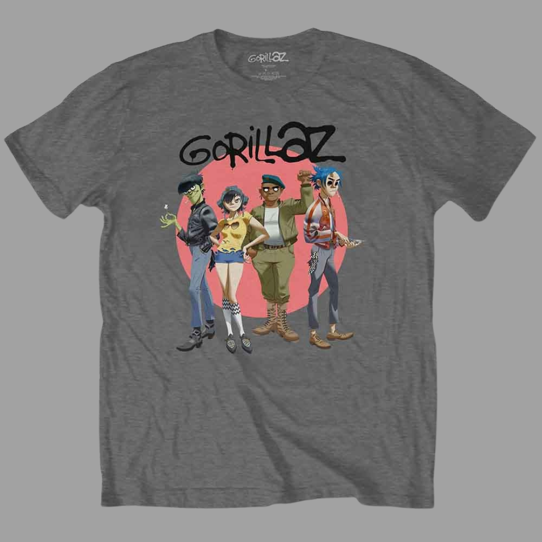 Gorillaz - Group Circle Rise Grey T-Shirt