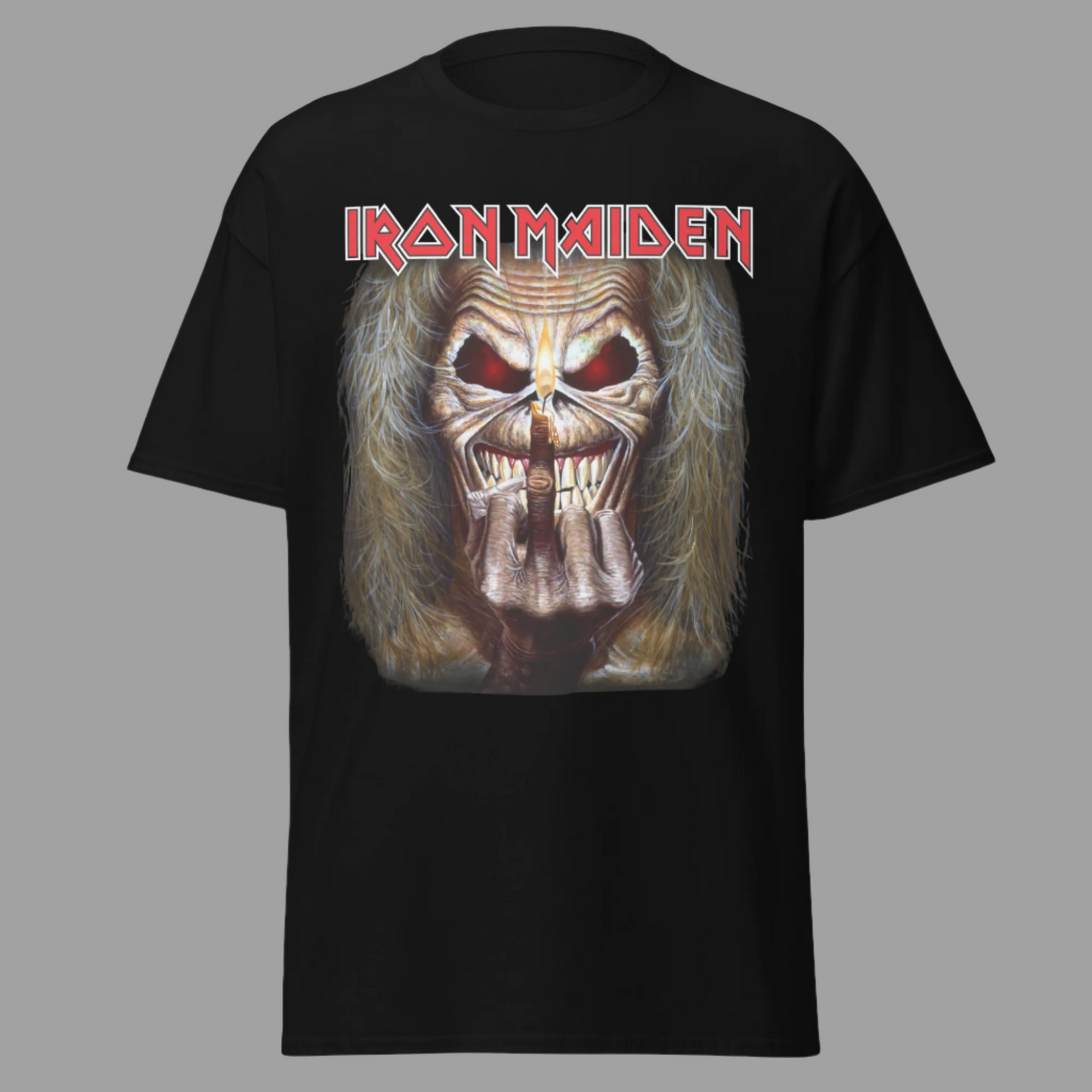 Iron Maiden Candle Finger Jumbo Print T-Shirt Black