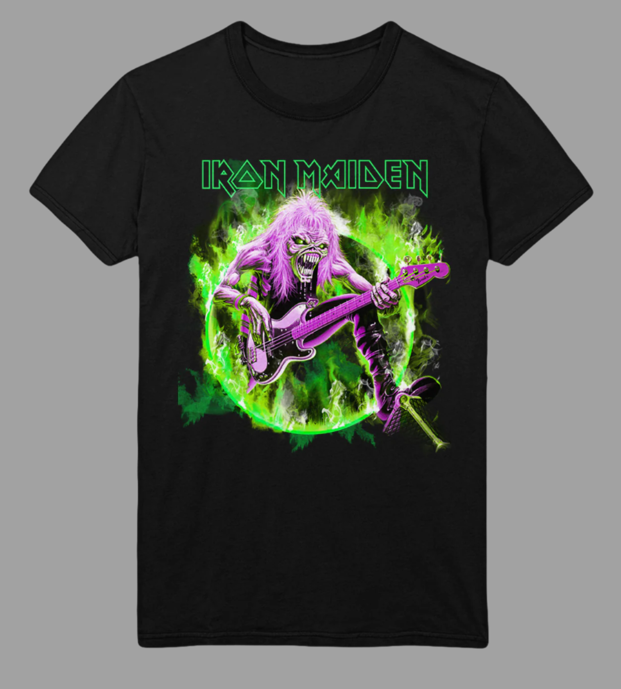 Iron Maiden Green Guitar Jumbo Print T-Shirt Black