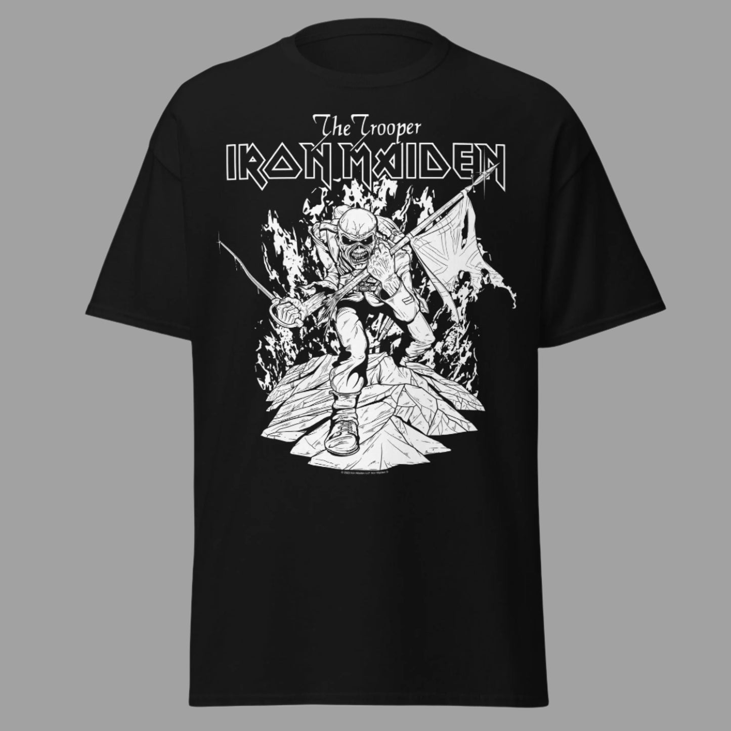 Iron Maiden - Trooper Black and White Jumbo Print T-Shirt Black
