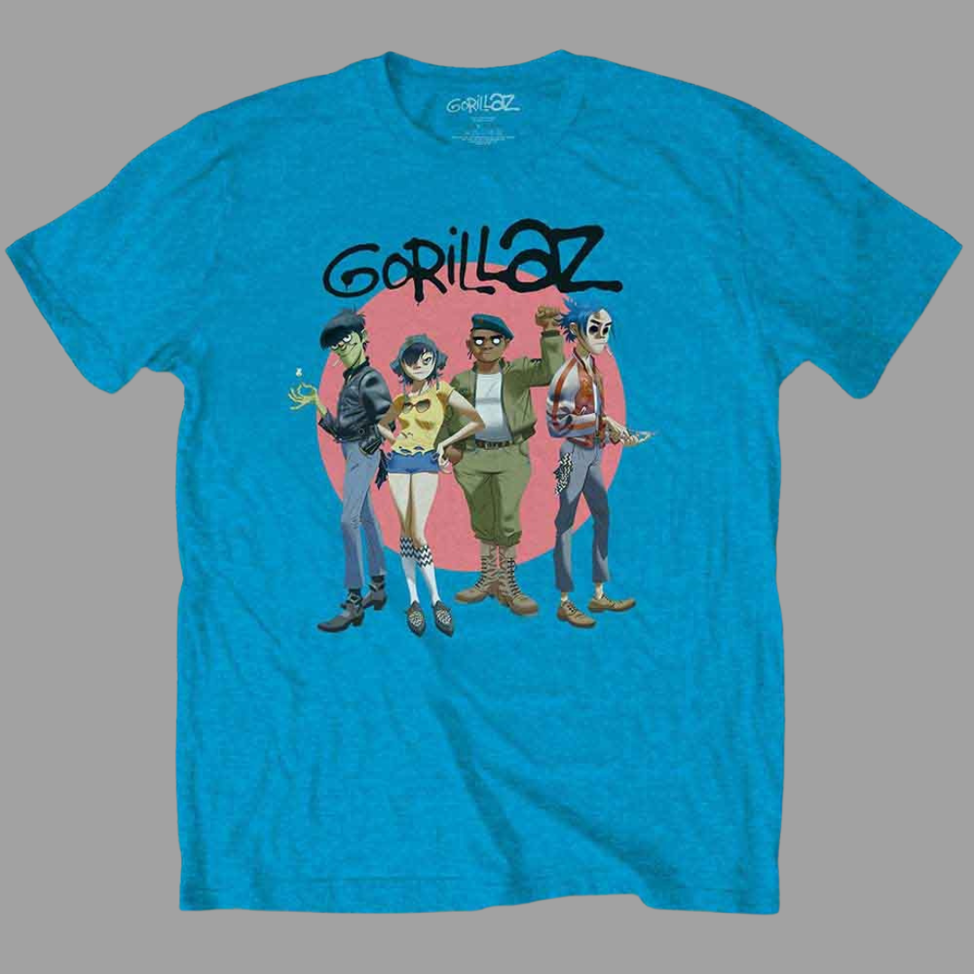 Gorillaz - Group Circle Rise Blue T-Shirt